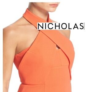 NICHOLAS bright orange bandage halter dress ,0, N